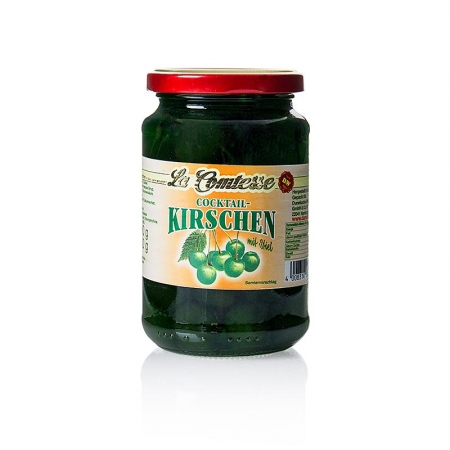 Cocktail-Kirschen, grün, mit Stiel, ca. 20 Stück, 390g