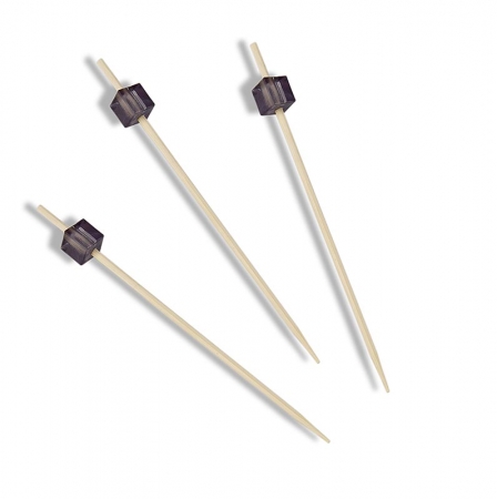 Holz-Spieße, mit transparentem schwarzen Würfel, 9cm, 100 St