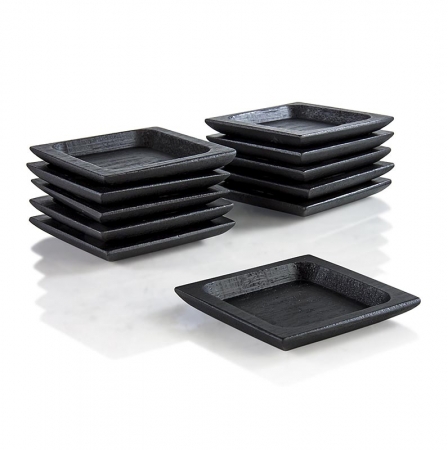 Mehrweg Bambusschalen schwarz, flach und massiv, quadratisch mit Kante, 6x6cm, 50 St