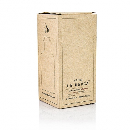 Preview: Geräuchertes Olivenöl, 100% Arbequina, Finca La Barca (Geschenkbox), 500 ml