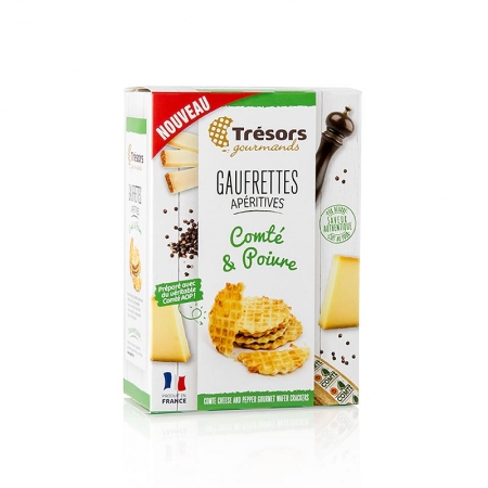 Barsnack Trésors - Gaufrettes, franz. Mini-Waffeln mit Comte Käse & Pfeffer, 60g