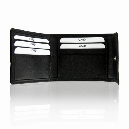 Preview: Kreditkartenetui für 6 KK, mit Druckknopf, Stör-/Rinderleder, schwarz, 11x9x2cm, 1 St