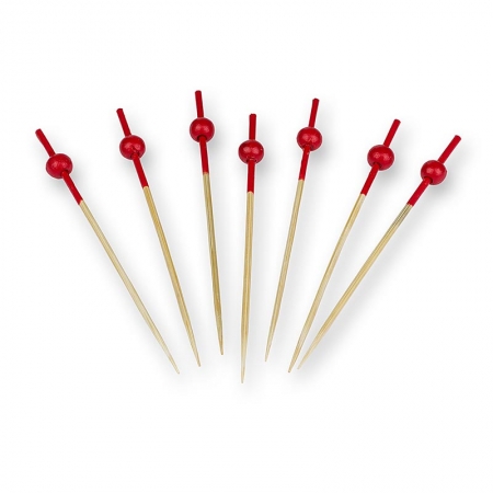 Holz-Spieße, mit rot gefärbtem Ende und rote Kugel, 9cm, 100 St