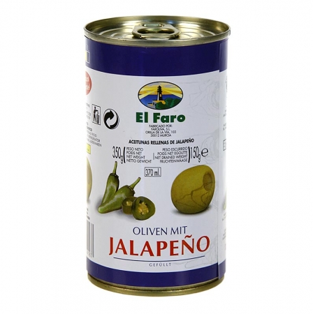 Grüne Oliven, mit Jalapano Chili, Oliven, in Lake, El Faro, 350g