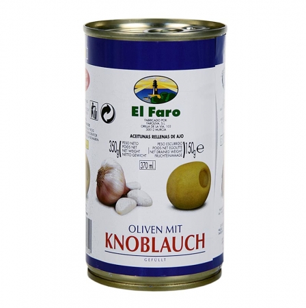 Grüne Oliven, mit Knoblauchpaste, in Lake, El Faro, 350g