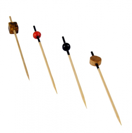 Stickpack I - 4 verschiedene Holz-Spieße mit Zierenden, je 100, 9cm lang, 400 St