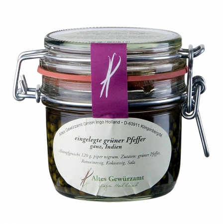 Grüner Pfeffer, in Rotwein- & Kokosessig, aus Indien, Altes Gewürzamt, 200g