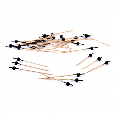 Holz-Spieße, mit schwarzer Kugel, 9cm, 100 St