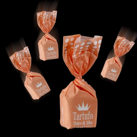 Preview: Mini Trüffelpralinen - Dolce d´Alba, Amaretto, mit Mandeln, ca. 7g, rosa, 2,5 kg