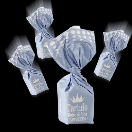 Preview: Mini Trüffelpralinen - Dolce d´Alba, Cappuccino/Kakaobohnen, ca. 7g, hellblau, 2,5 kg