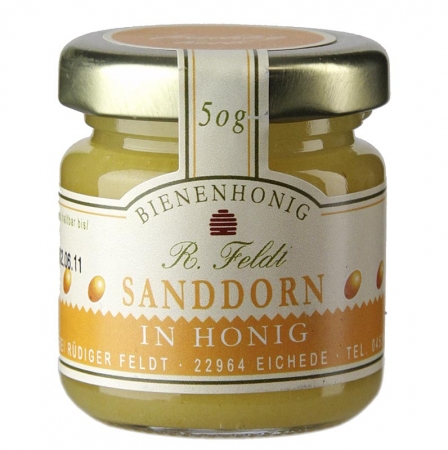 Sanddorn in Honig, harmonisch, mild-fruchtig, Portionsglas, 50g