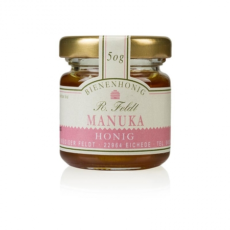 Manuka-Honig (Teebaum), Neuseeland, dunkel, flüssig, kräftig, Portionsglas, 50g