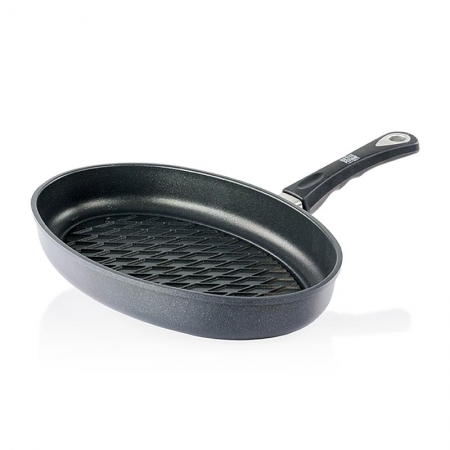 AMT Gastroguss, Grillpfanne, oval, Induktion, mit BBQ-Rautenmuster 35x24cm, 1 St