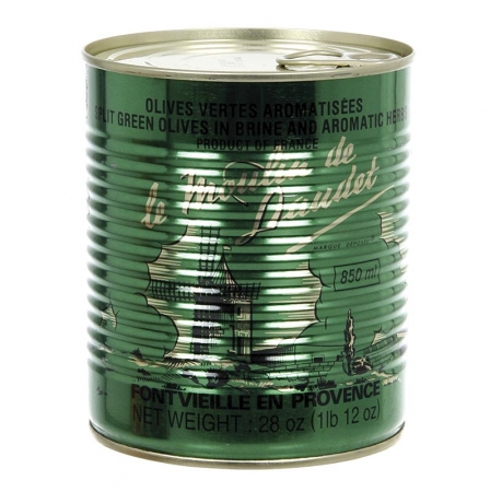 Grüne Oliven, mit Kern, mit Kräutern der Provence, in Lake, 800g