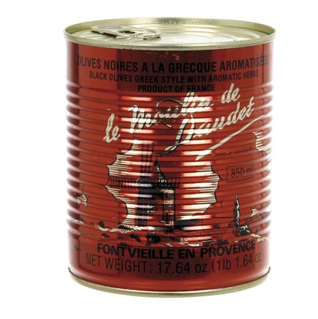 Schwarze Oliven, mit Kern, mit Kräutern der Provence, in Sonnenblumenöl, 500g