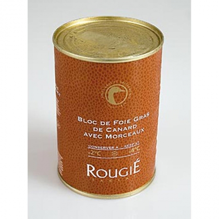 Entenleberblock mit Stücken, rund, Halbkonserve, 98% Foie Gras, Rougié, 400g