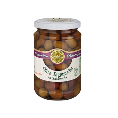 Oliven Mischung, grüne & schwarze Taggiasca-Oliven, mit Kern, in Lake, Venturino, 290g