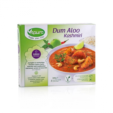 Dum Aloo Kashmiri - Kartoffeln in Tomaten Cashew Sauce mit Jeera Reis, TK, 400g