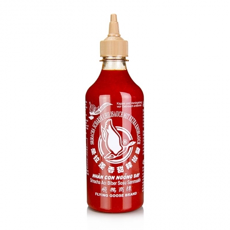 Chili-Sauce - Sriracha mit Knoblauch, scharf, Squeeze Flasche, Flying Goose, 455 ml