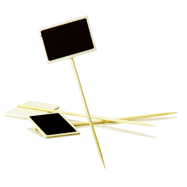 Holz-Spieße, mit Schiefertafel, 15cm, 5x5cm Tafel, 100 St