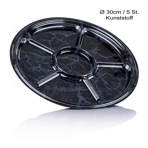 Einweg Teller, Kunststoff, schwarz mamoriert, 6 Segmente, ø 30cm, 5 St