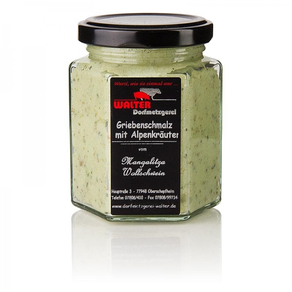 Griebenschmalz mit Alpenkräutern, vom Mangaliza Wollschwein, 140g