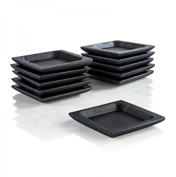 Mehrweg Bambusschalen schwarz, flach und massiv, quadratisch mit Kante, 6x6cm, 50 St