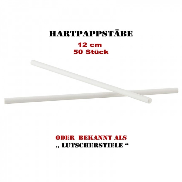 Hartpappstäbe, Lutscherstiele (weiß), beidseitig stumpf, ø ca. 3,8mm, 12cm, 50 St