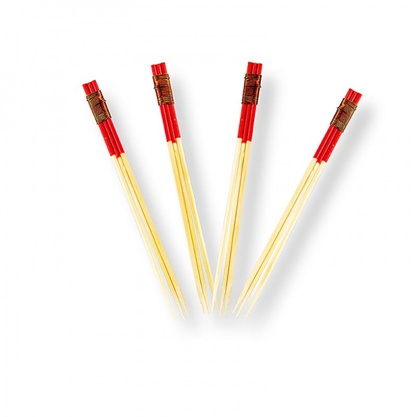 Bambus-Spieße, mit 3 Zacken, mit rot gefärbtes Ende, 9cm, 100% Chef, 100 St