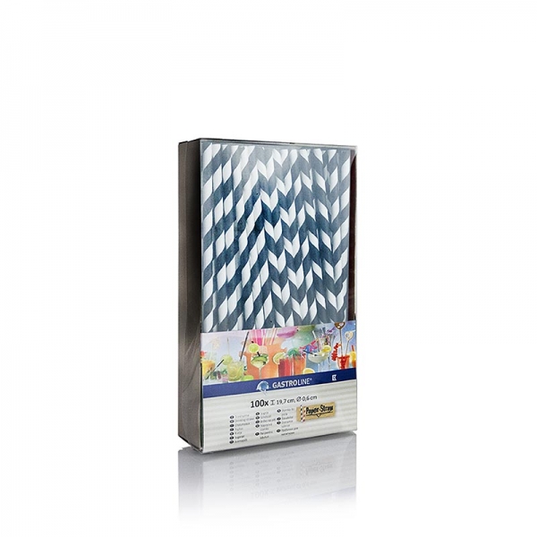 Papier Trinkhalme "Streifen", schwarz-weiß, 19,7cm, 100 St