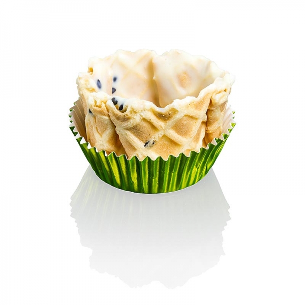 Mini Waffelkörbchen mit schwarzem Sesam, gecoated, Ø40mmx25mm h, 120 St