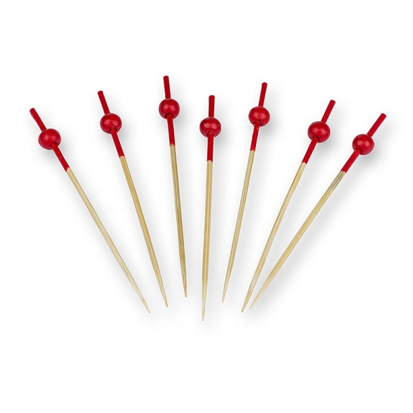 Holz-Spieße, mit rot gefärbtem Ende und rote Kugel, 9cm, 100 St
