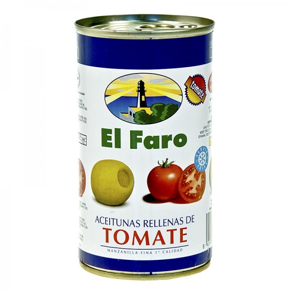 Grüne Oliven, mit Tomate, in Lake, El Faro, 350g