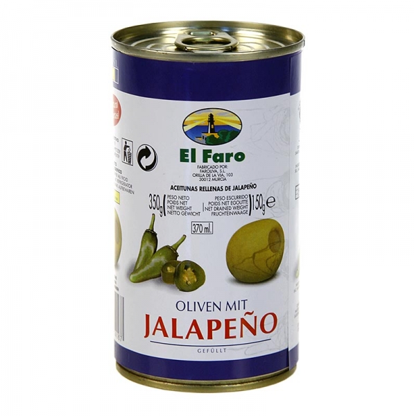 Grüne Oliven, mit Jalapano Chili, Oliven, in Lake, El Faro, 350g