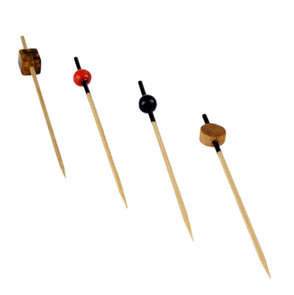 Stickpack I - 4 verschiedene Holz-Spieße mit Zierenden, je 100, 9cm lang, 400 St
