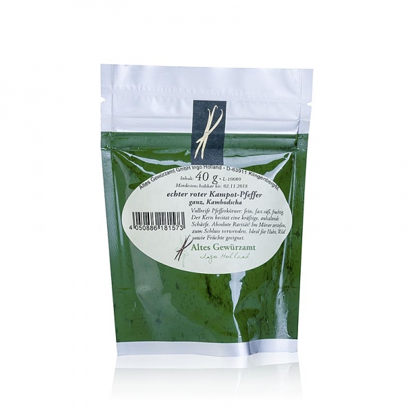 Kampot Pfeffer, roter Pfeffer, ganz, aus Kambodscha, Altes Gewürzamt, 40g