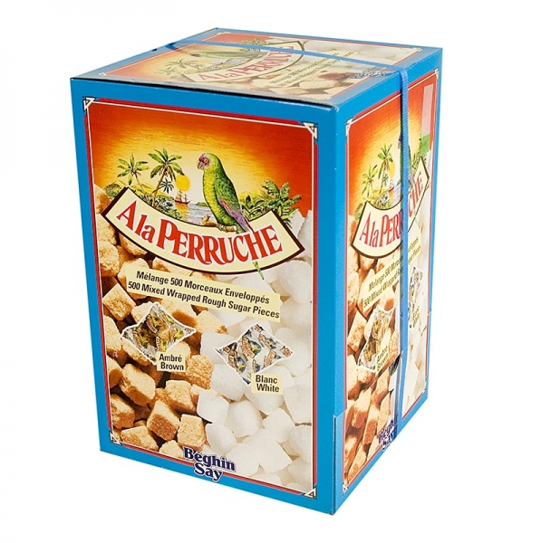 Braune & weiße Rohr-Zucker-Würfel, seperat verpackt, im Aufstellkarton, 2,5 kg