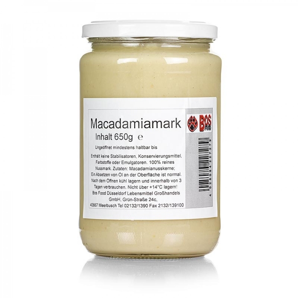 BOS FOOD Macadamia-Mark, 100% Mark ohne Zusatzstoffe, 650g