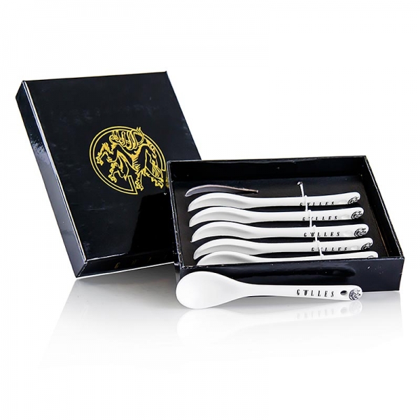 Degustationslöffel aus Porzellan, weiß, in Aufbewahrungsbox, Gölles, 6 St