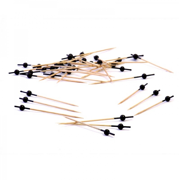 Holz-Spieße, mit schwarzer Kugel, 9cm, 100 St