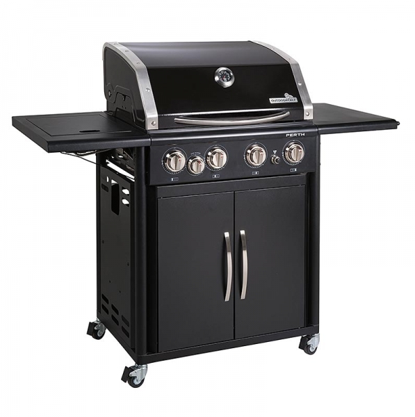 Outdoorchef-Grill Perth, schwarz, Gasbetrieb, 4 Brenner & Seitenkochstelle, 1 St