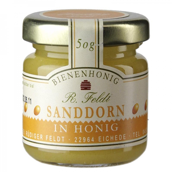 Sanddorn in Honig, harmonisch, mild-fruchtig, Portionsglas, 50g