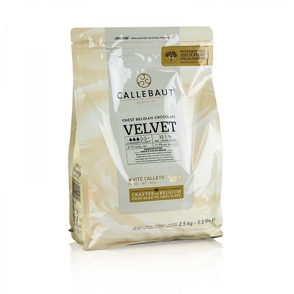 Weiße Schokolade "Velvet", Callets, 33% Kakaobutter, 23% Milch, 2,5 kg