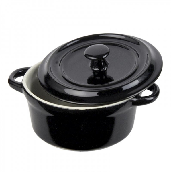 Cocotte aus Keramik, schwarz, mit Deckel, 250 ml, ø 10,5cm, 5 cm hoch, 1 St