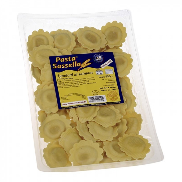 Frische Agnolotti mit Lachs-Füllung, rund und hell, Sassella, 500g