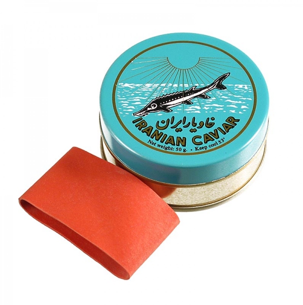 Kaviardose - hellblau, mit Verschluss-Gummi, ø 5,5 cm, für 50g Kaviar, 1 St