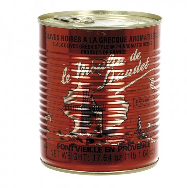 Schwarze Oliven, mit Kern, mit Kräutern der Provence, in Sonnenblumenöl, 500g