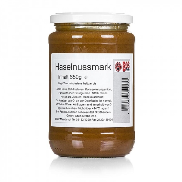 BOS FOOD Haselnuss-Mark, 100% Mark ohne Zusatzstoffe, 650g