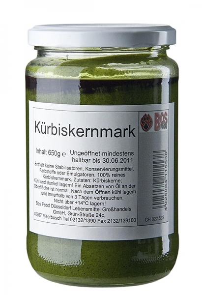 BOS FOOD Kürbiskern-Mark, 100% Mark ohne Zusatzstoffe, 650g