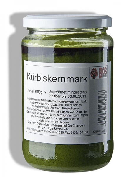 BOS FOOD Kürbiskern-Mark, 100% Mark ohne Zusatzstoffe, 650g